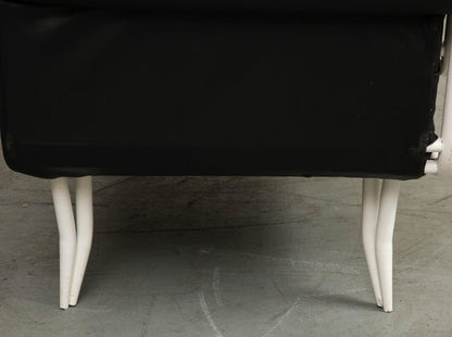 French 1960s Rene Prou Style White Painted Iron & Black Leather Daybed