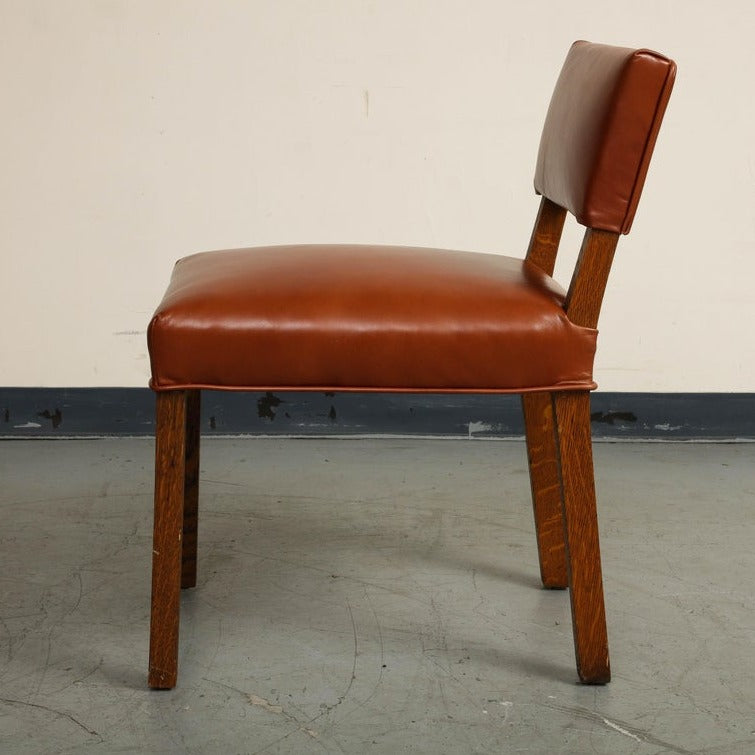 Mid-Century French Oak and Brown Leather Side Chairs, Set of 5