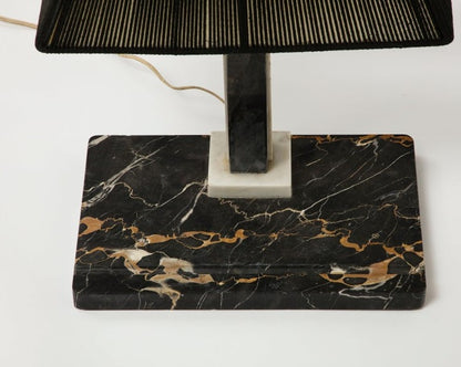 Midcentury Modern Style Black Marble Desk Lamp with Black String Shade