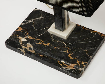 Midcentury Modern Style Black Marble Desk Lamp with Black String Shade