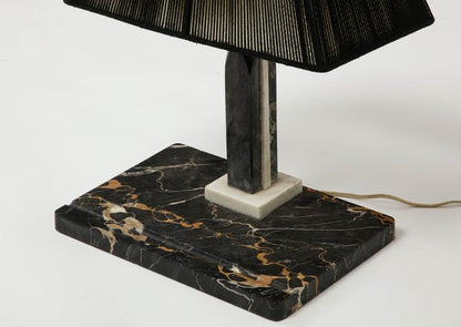 Midcentury Modern Style Black Marble Desk Lamp with Black String Shade