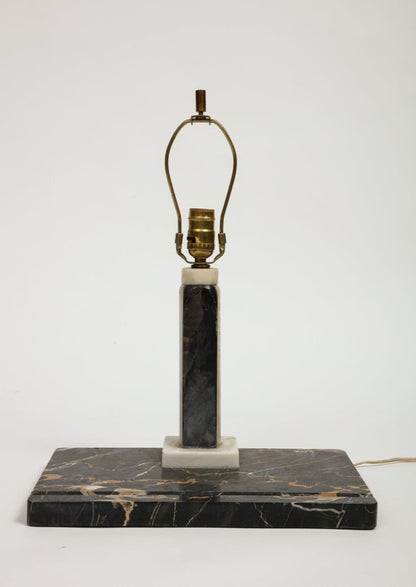 Midcentury Modern Style Black Marble Desk Lamp with Black String Shade