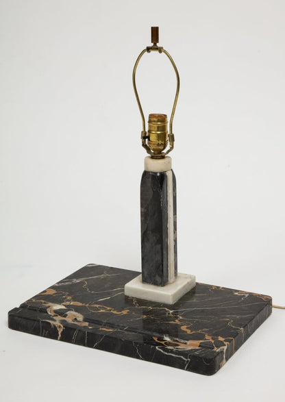 Midcentury Modern Style Black Marble Desk Lamp with Black String Shade