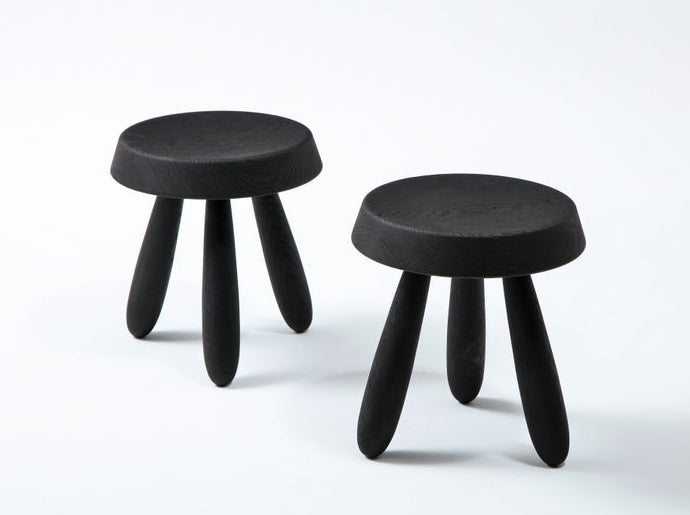 Pair of Burnt Oak Tripod Stools by Douglas Mont for Facto Atelier Paris