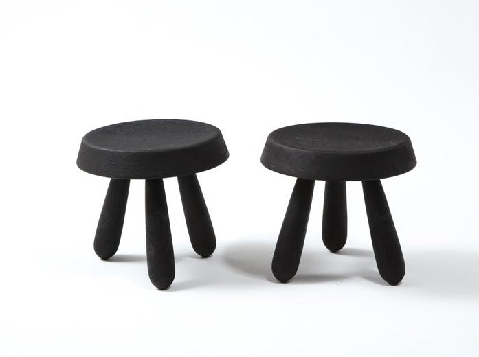 Petite Pair of Burnt Oak Tripod Stools by Douglas Mont for Facto Atelier Paris