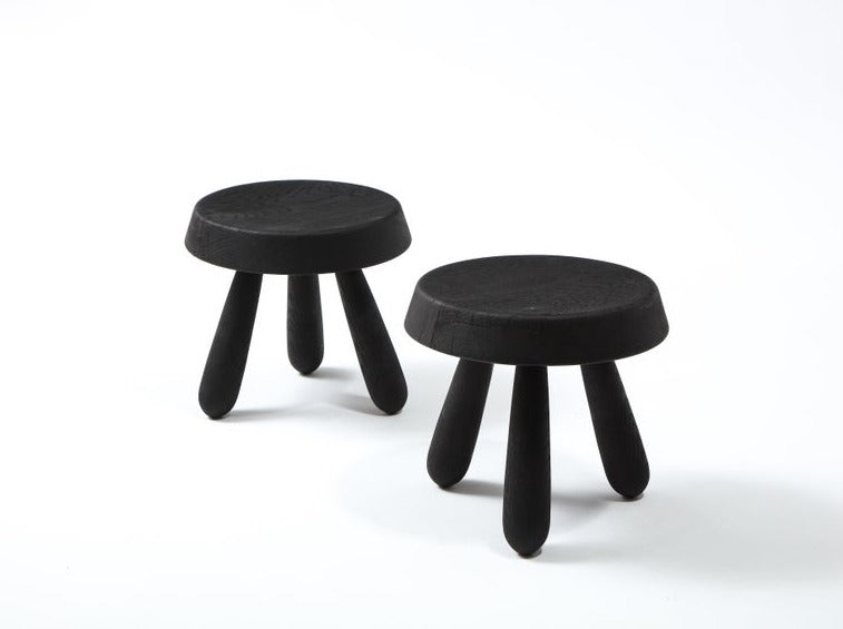 Petite Pair of Burnt Oak Tripod Stools by Douglas Mont for Facto Atelier Paris