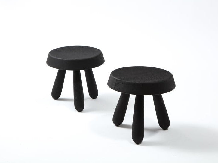 Petite Pair of Burnt Oak Tripod Stools by Douglas Mont for Facto Atelier Paris