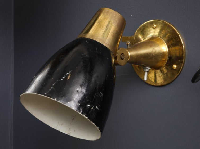 Pair of Midcentury Italian Brass and Enameled Steel Sconces, 1950s