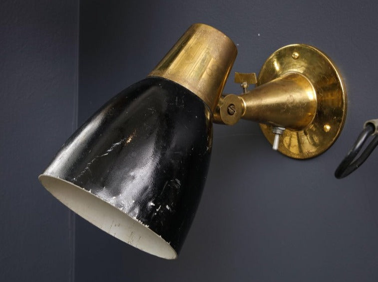 Pair of Midcentury Italian Brass and Enameled Steel Sconces, 1950s