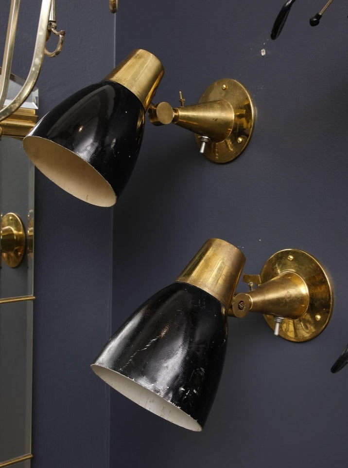 Pair of Midcentury Italian Brass and Enameled Steel Sconces, 1950s