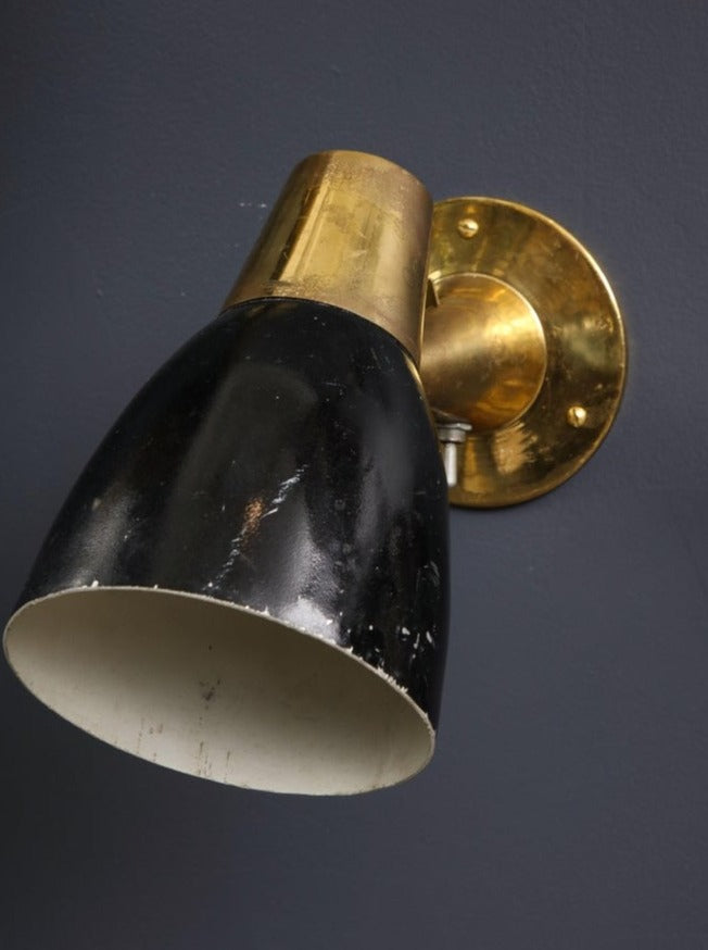 Pair of Midcentury Italian Brass and Enameled Steel Sconces, 1950s