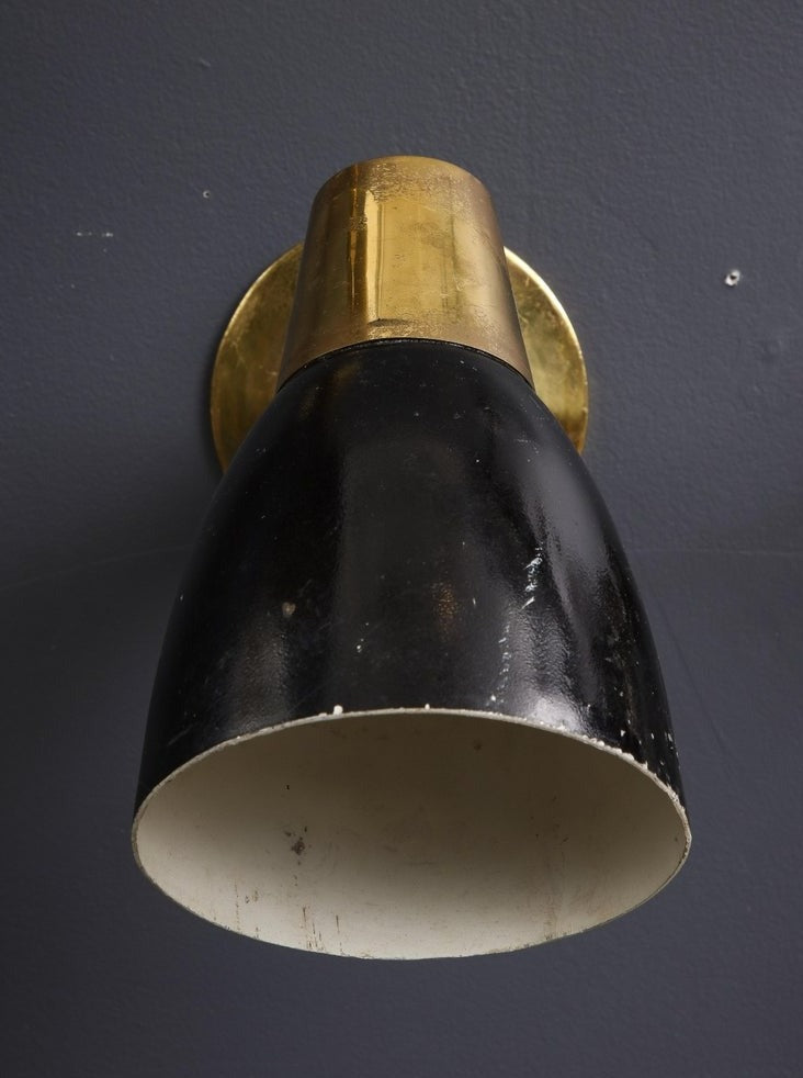 Pair of Midcentury Italian Brass and Enameled Steel Sconces, 1950s