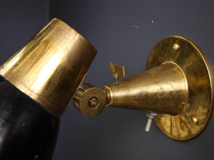 Pair of Midcentury Italian Brass and Enameled Steel Sconces, 1950s