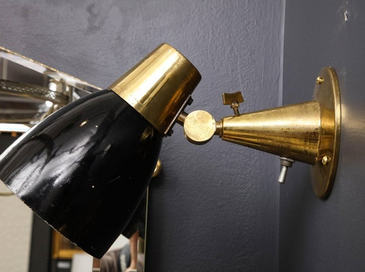 Pair of Midcentury Italian Brass and Enameled Steel Sconces, 1950s