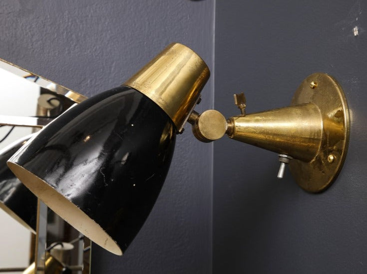 Pair of Midcentury Italian Brass and Enameled Steel Sconces, 1950s