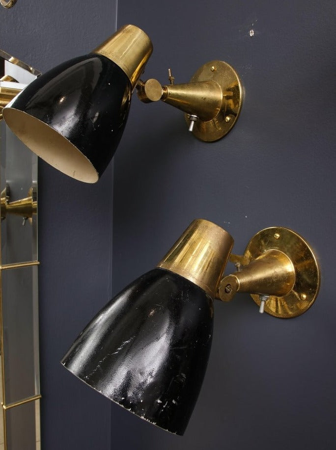 Pair of Midcentury Italian Brass and Enameled Steel Sconces, 1950s