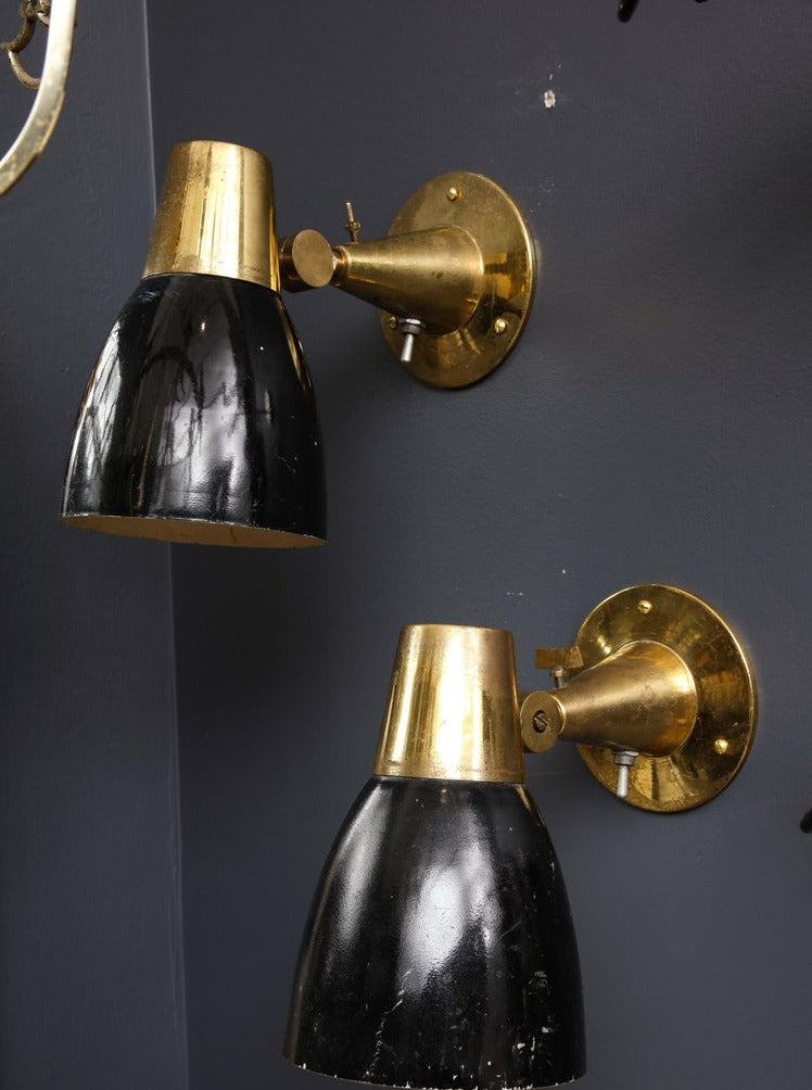 Pair of Midcentury Italian Brass and Enameled Steel Sconces, 1950s