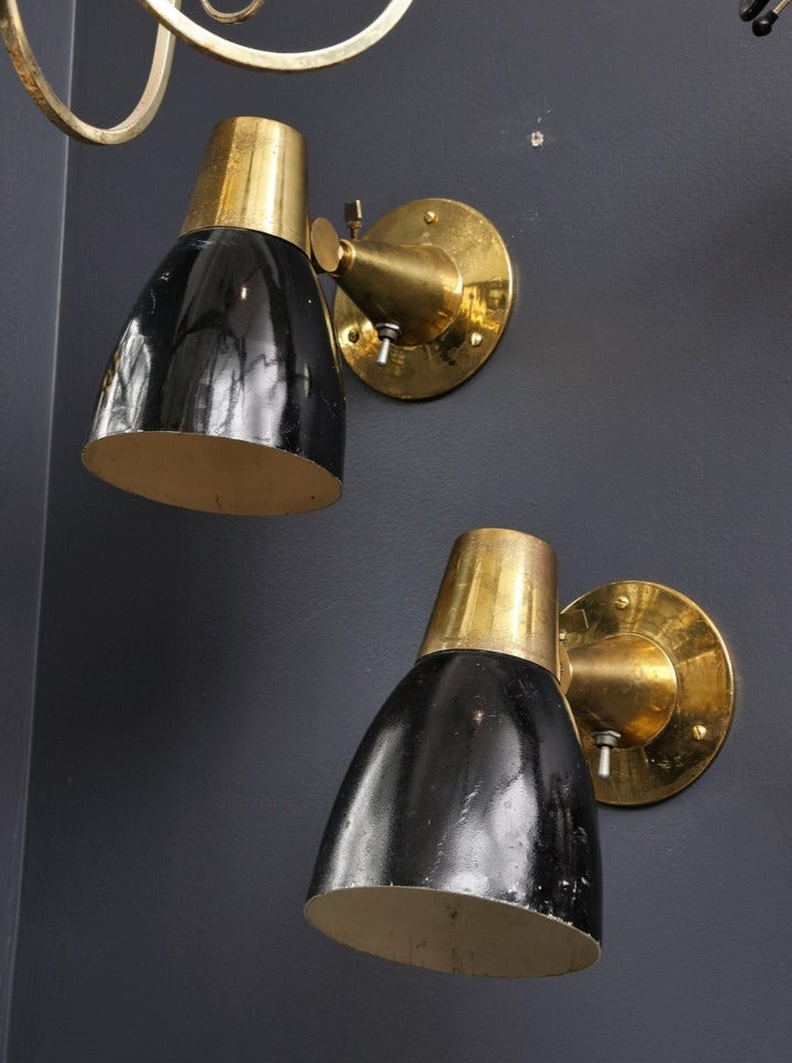 Pair of Midcentury Italian Brass and Enameled Steel Sconces, 1950s