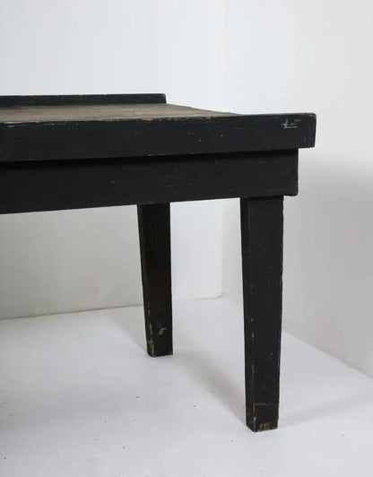 20th Century American Primitive Rustic Black Painted Oak Work Table