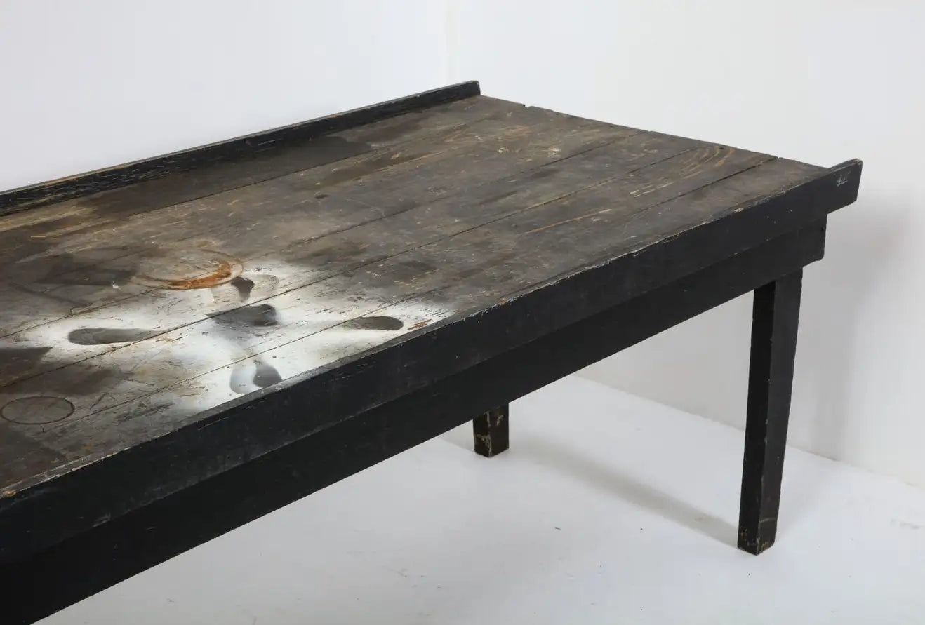 20th Century American Primitive Rustic Black Painted Oak Work Table
