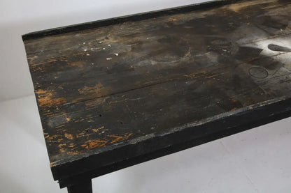 20th Century American Primitive Rustic Black Painted Oak Work Table