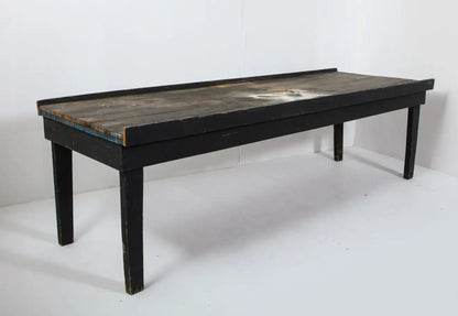 20th Century American Primitive Rustic Black Painted Oak Work Table