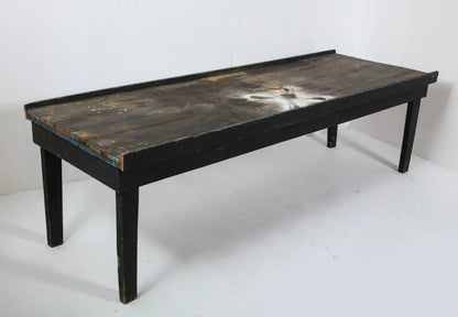 20th Century American Primitive Rustic Black Painted Oak Work Table