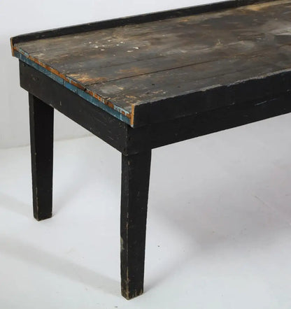 20th Century American Primitive Rustic Black Painted Oak Work Table