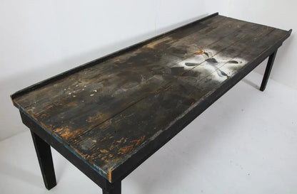 20th Century American Primitive Rustic Black Painted Oak Work Table