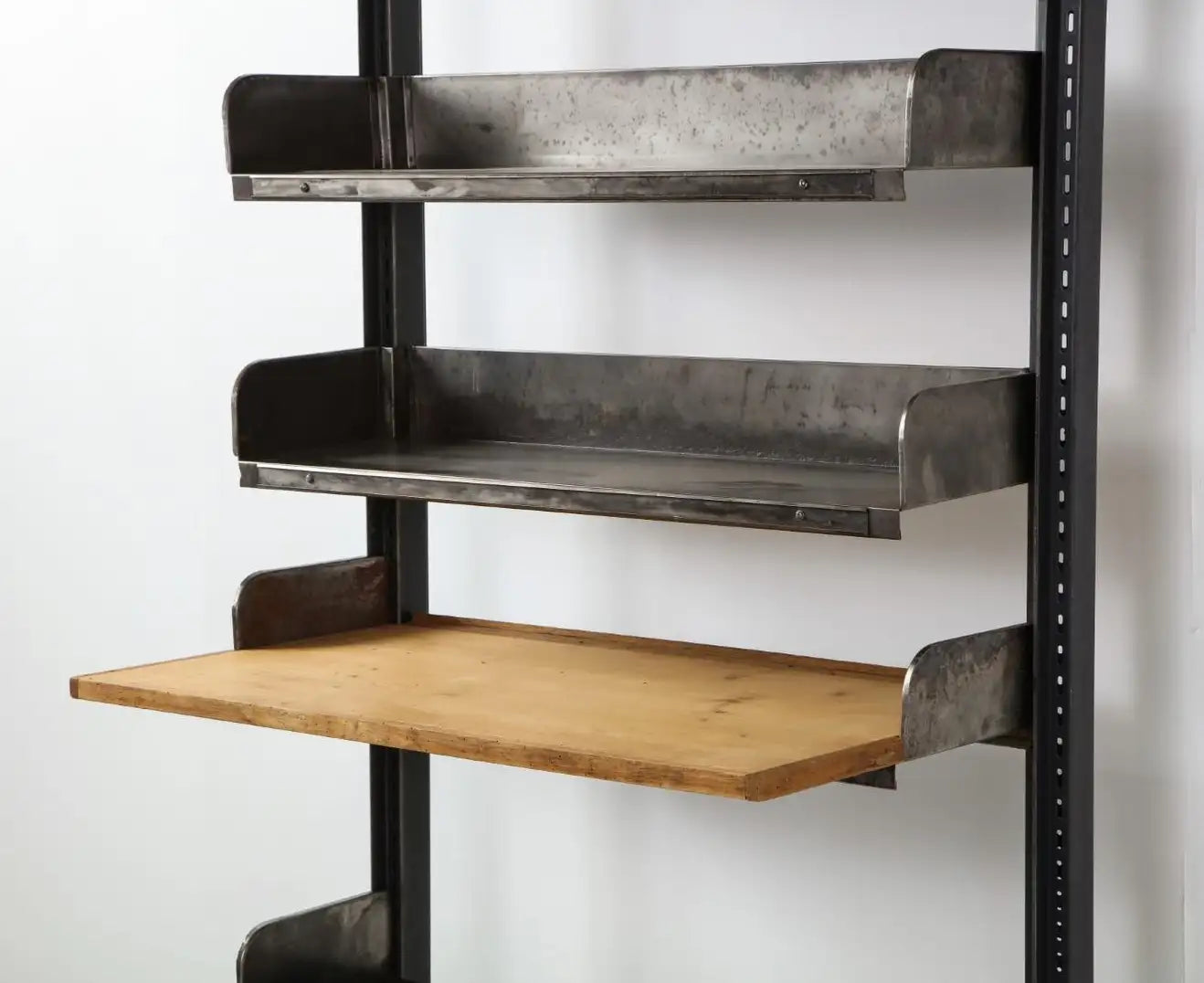 Midcentury French Industrial Iron Shelving System with Wood Desktop