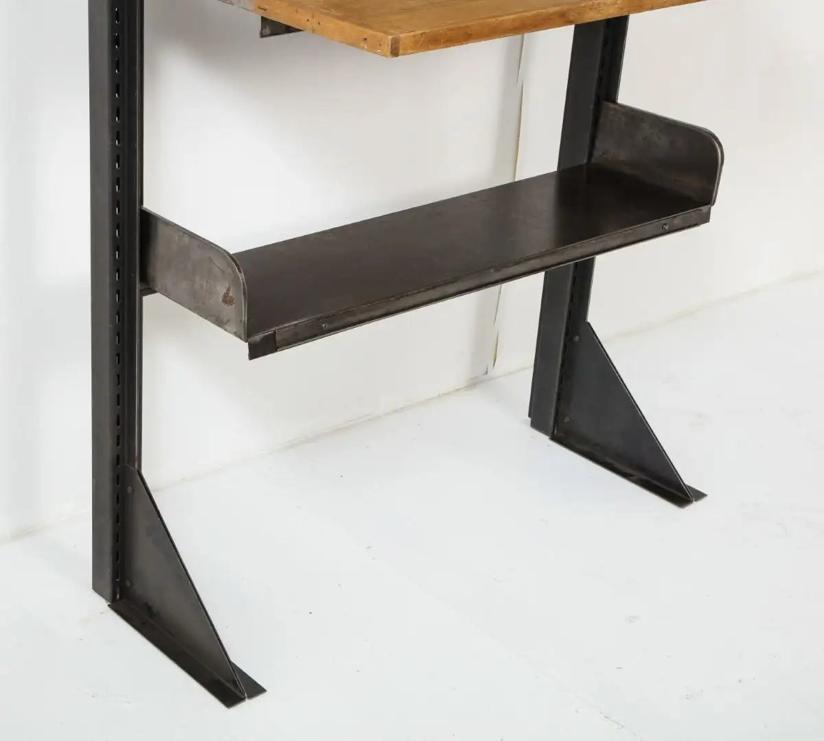 Midcentury French Industrial Iron Shelving System with Wood Desktop