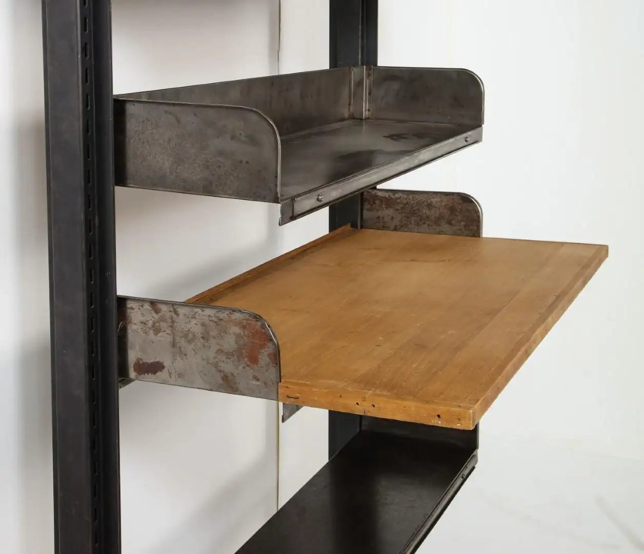 Midcentury French Industrial Iron Shelving System with Wood Desktop