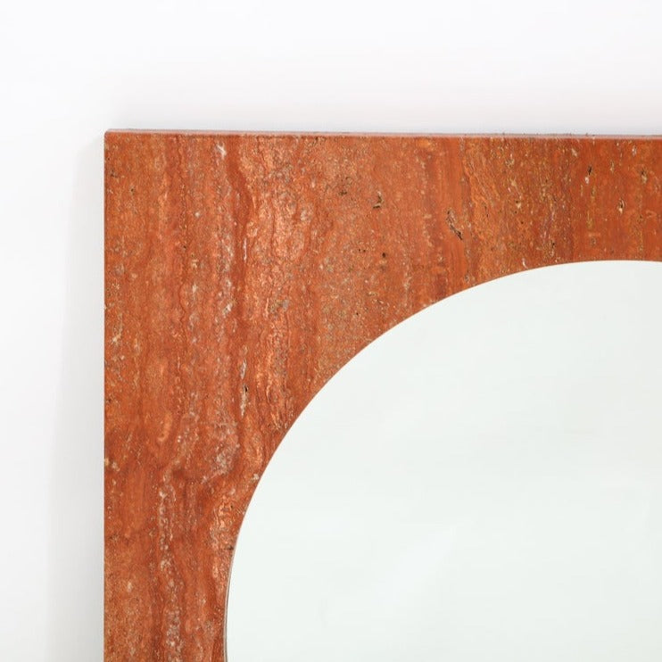 Italian Red Travertine Square Mirror, 1970s