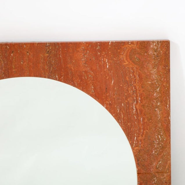 Italian Red Travertine Square Mirror, 1970s