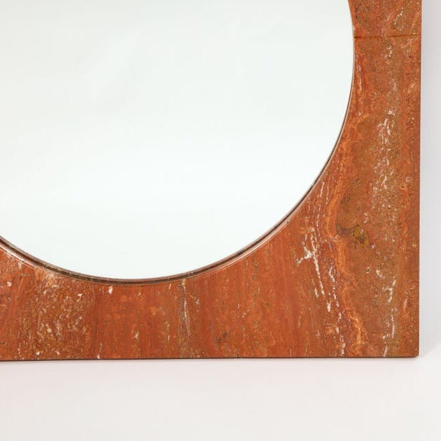 Italian Red Travertine Square Mirror, 1970s