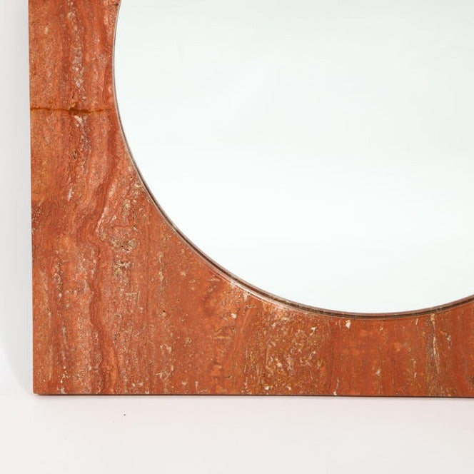 Italian Red Travertine Square Mirror, 1970s