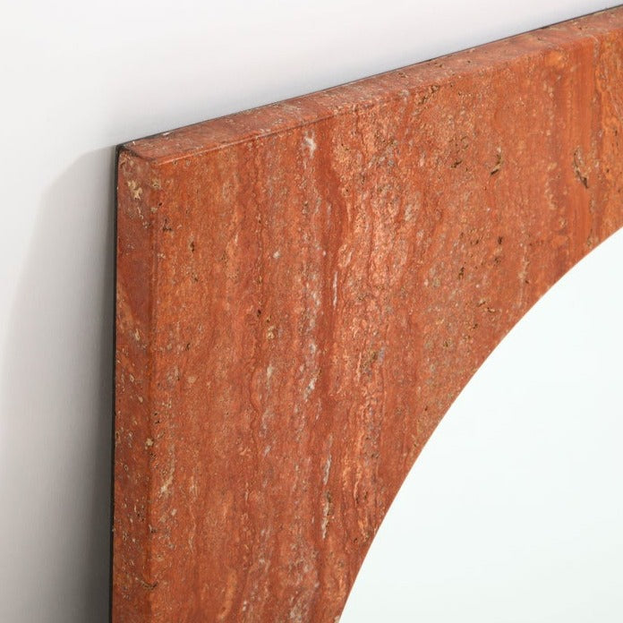 Italian Red Travertine Square Mirror, 1970s