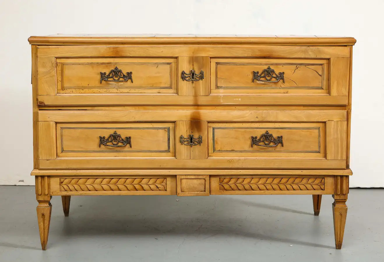 19th Century Louis XVI Style French Oak Chest with Original Bronze Hardware