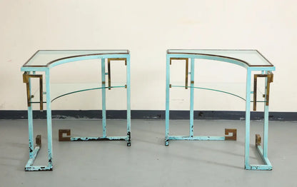 Pair of Hollywood Regency Metal and Glass Side Tables