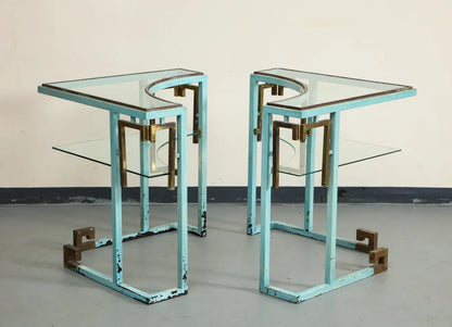 Pair of Hollywood Regency Metal and Glass Side Tables