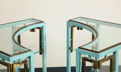 Pair of Hollywood Regency Metal and Glass Side Tables