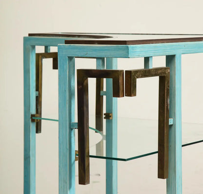 Pair of Hollywood Regency Metal and Glass Side Tables