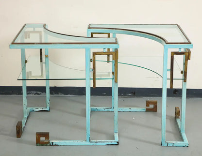 Pair of Hollywood Regency Metal and Glass Side Tables