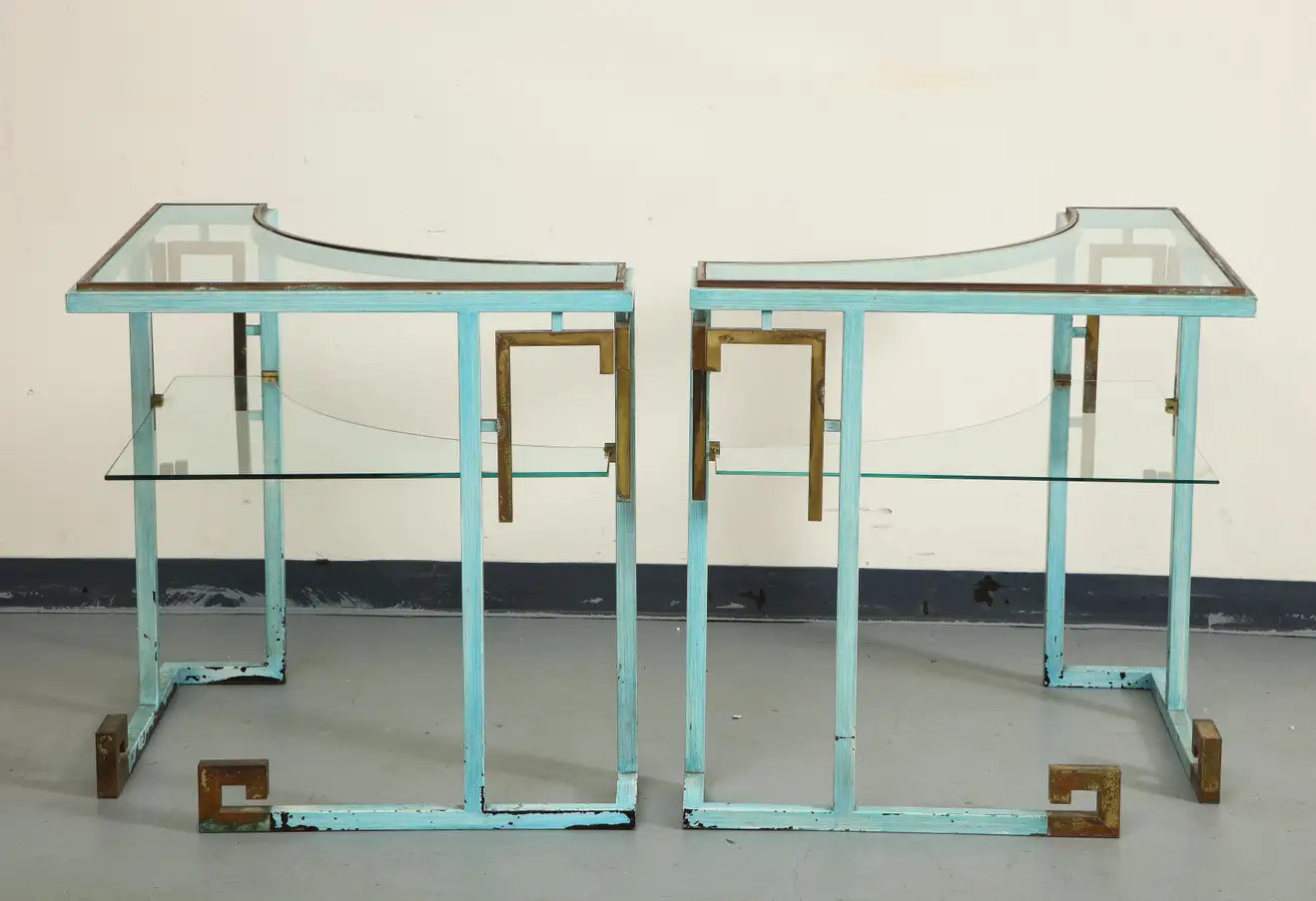 Pair of Hollywood Regency Metal and Glass Side Tables