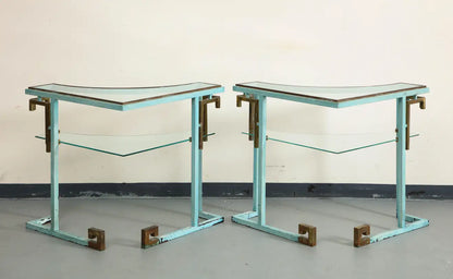 Pair of Hollywood Regency Metal and Glass Side Tables