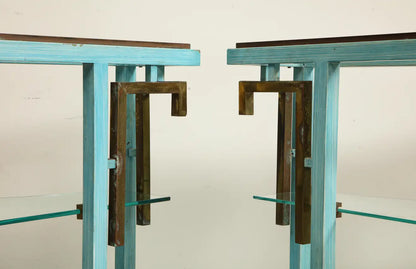 Pair of Hollywood Regency Metal and Glass Side Tables