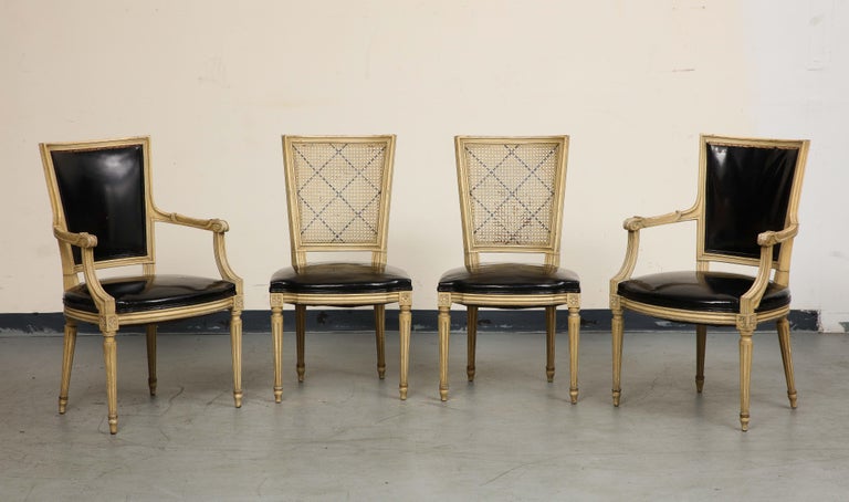 Pair of Louis XVI Style Painted Armchairs & Two Matching Cane