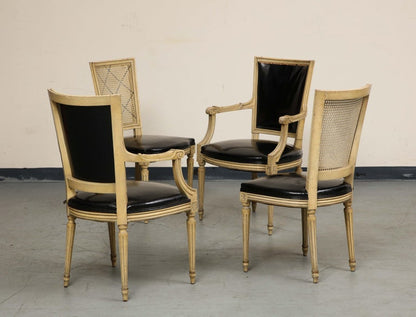 Pair of Louis XVI Style Painted Armchairs & Two Matching Cane Sidechairs