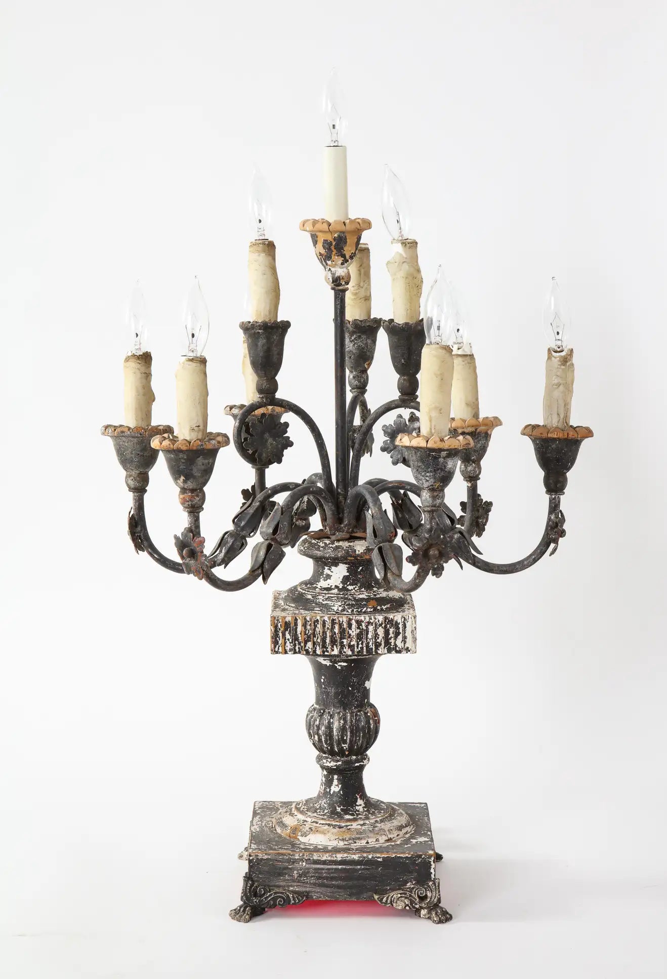 19th Century Italian Wood and Gesso 10-Light Candelabra, Electrified