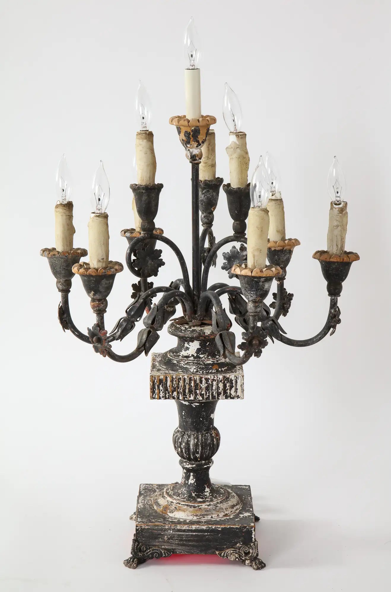 19th Century Italian Wood and Gesso 10-Light Candelabra, Electrified